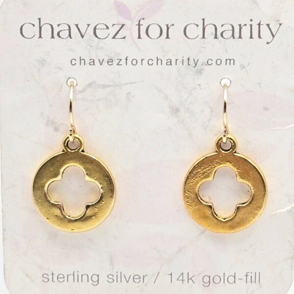 Chavez for Charity 14k Gold Filled Sterling Silver Quatrefoil‎ Dangle Earrings